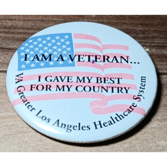 Pinback Button I am a Veteran I gave My Best for My Country 2.4" American Flag - Picture 5 of 5
